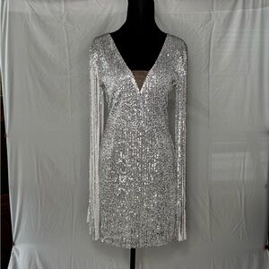 Hera Collection Silver Long Sleeve Sequin Dress
